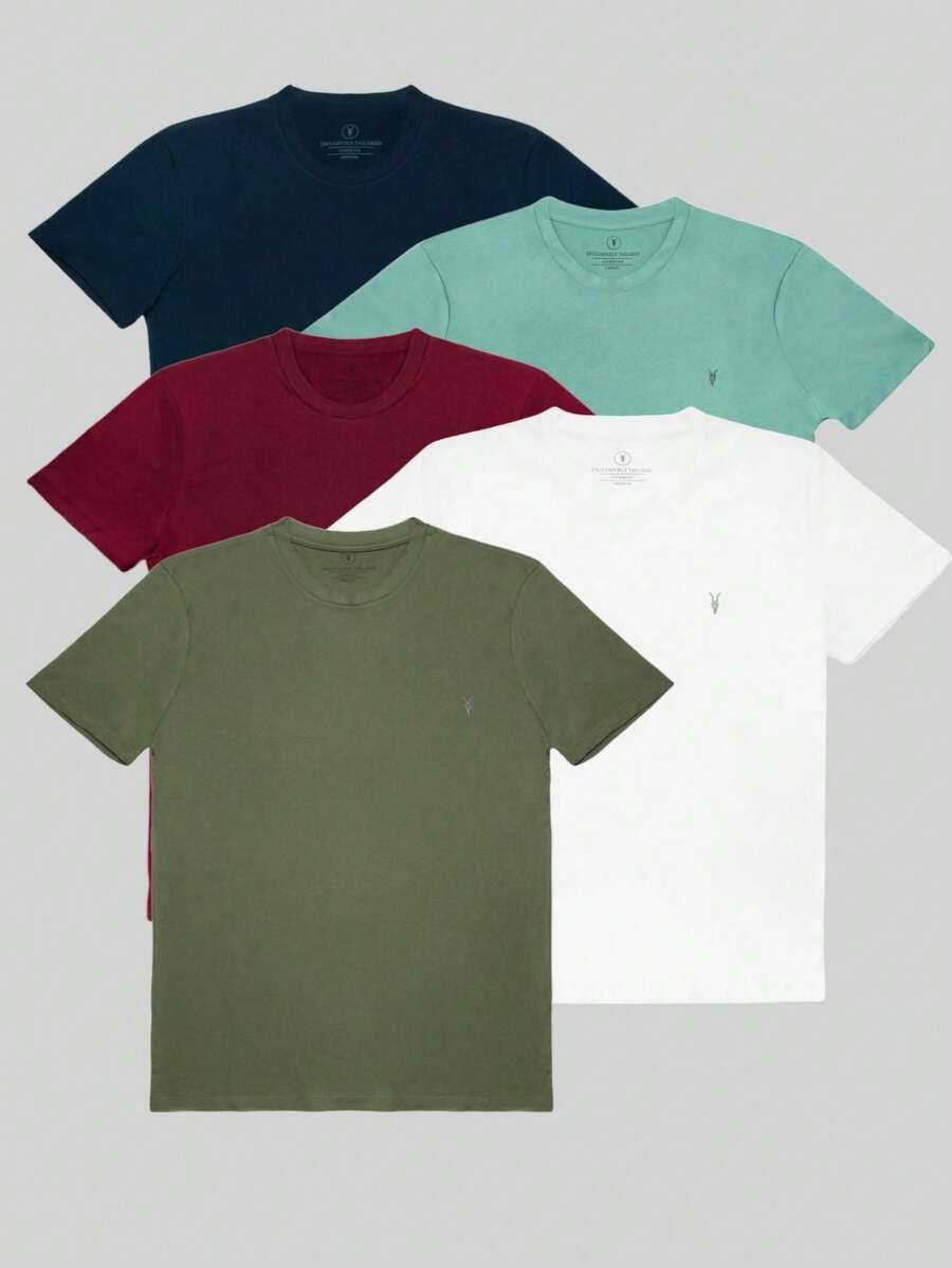 Men's 100% Cotton Standard Pattern 5-Piece T-Shirt Navy Blue-Black-Grey Melanj-White-Red - Navy Blue - View 1