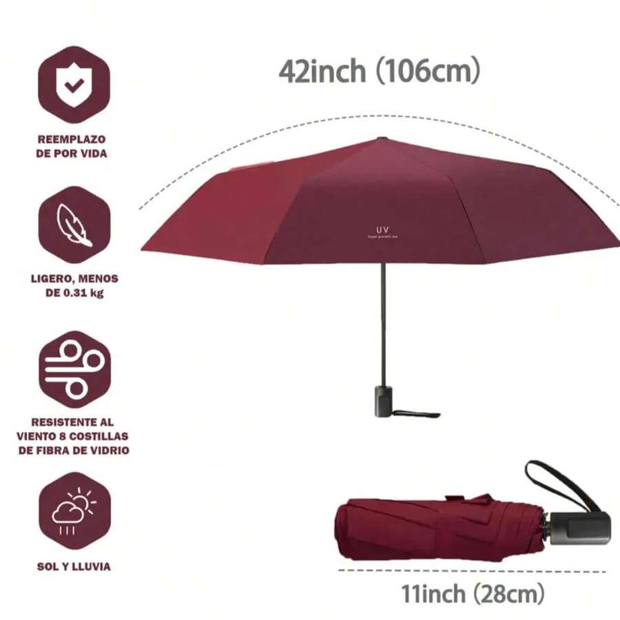Manual Folding Umbrella For Sun Protection - Red - View 1