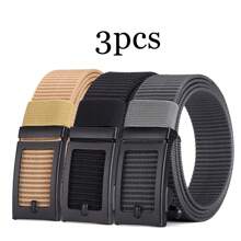 3 piezas Cinturón de lona con hebilla automática de moda para hombres, cinturón minimalista multiusos para aventuras al aire libre, regalo para padre/novio, accesorios de otoño-invierno, adecuado para adolescentes, jóvenes, hombres, uso casual, al aire libre, atlético, vacaciones, regalos de graduación, cumpleaños, uso diario, Halloween, casual, negocios, calle, bohemio, occidental, al aire libre, regalo para hombres, esposo, novio, padre, papá, Navidad