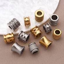 10pcs Flat Round Textured Spacer Beads Stainless Steel Loose Beads Metal Stripe Tube Beads Spacer Beads For DIY Bracelets Necklaces Jewelry Making Findings