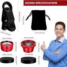 3 In 1 Phone Camera Lens Kit Camera Lens With Clip Fisheye Lens Wide Angle Lens And Macro Lens For Smartphones , Andorid (Red) - 紅色 - 查看 11