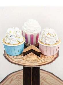 1 Piece Wood Grain Rustic Style Decorative Cake Stand, Cake Stand Multi-Tier Cake Tray, Suitable For Party Birthday, Wedding Halloween Festival Table DIY Cake Decoration Party Supplies Cake Decoration, Food Tray - Multicolor - View 5