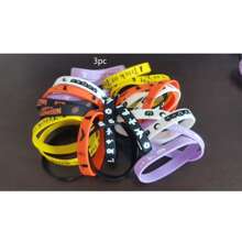 3pcs/5pcs/10pcs Halloween Silicone Wristbands, Trick Or Treat Pumpkin Rubber Bracelets, Waterproof Halloween Party Favors, Random Delivery