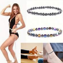 1pc Women's Black Cholesterol Magnetic Anklet, Bohemian Style Beaded Anklet, Yoga Sport Stretch Black And Color Anklet, Suitable For Everyday Wear Gift - 黑色 - 查看 2