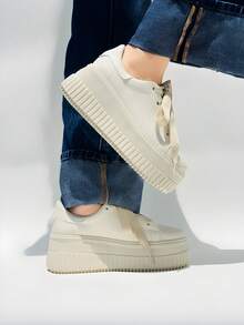 Women Wedge Sneakers - Beige - View 1