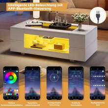 Weißer LED-Couchtisch mit Bluetooth-App-Steuerung, Kaffeetisch, Sofatisch, Wohnzimmertisch, geeignet für Party, Büro, Wohnzimmer