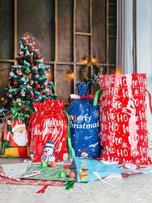12/6/1pc-Christmas Drawstring Gift Bags, Christmas Present Packaging, Christmas Party Favor Bags, Christmas Gift Wrapping, Christmas Tote Bags,6 Patterns Gift Packing Bag,Santa Claus, Christmas Tree, Snowman Pattern Random Patterns And Sizes Perfect For Holiday Decorations, Christmas Gift Bags, Random Patterns And Sizes There Is A Surprise Extra Large Size In The Random Style