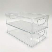 1pc Stackable Refrigerator Storage Box, Kitchen Space Saving Clear Organizer Box With Handle, Suitable For Cabinets, Shelves, Drawers, Countertops And Refrigerators, For Snacks, Fruits, Vegetables And Groceries, Household Items