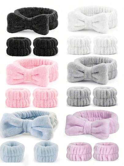 1 Face Wash Headband/2 Face Wash Wristbands/3 Sets Of Spa Headbands, Makeup Headbands, Face Wash Headbands, Skin Care Headbands, Bows, Bubbles, Spa Headbands, Wristbands, Sets Of Hair Accessories For Women And Girls Hair Accessories