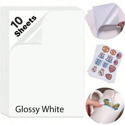 100 pièces/paquet Papier autocollant vinyle blanc brillant imperméable imprimable format A4