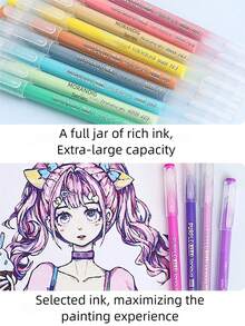 9/36/162/202/256 彩色凝胶笔套装 - 中号笔尖 (0.6mm)，Morandi 圆珠笔/勾线笔/荧光笔，适合鲜艳的书写和素描，书写流畅，适用于绘画、高亮、学生笔记、手册制作、办公等。 - 彩色 - 查看 4