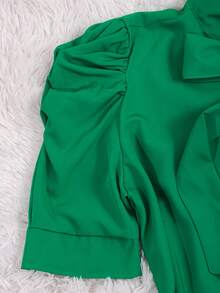 Women's Formal Blouse With Short Puff Sleeves And Bow No. 8 - 綠色 - 查看 4