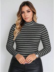 Kit 3 Blusas Feminina Ribana Canelada Cacharrel  Gola Alta Manga Longa De Frio Inverno