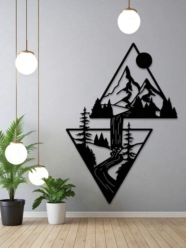 1 pieza Montaña de metal - Decoración de escena, que muestra la belleza de la naturaleza, perfecta para la pared de la sala de estar, la decoración de la cabaña, la esquina del jardín y el espacio de la oficina