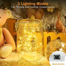 30 Packs Of Fairy Light String Lights 6, 5 Feet 20 LED Waterproof Christmas Lights, Silvery Wire Fireflies, Star And Moon Lights, Bedroom DIY, Party, Wedding, Christmas, Birthday, Garden DIY Decoration, Indoor String Lights, Valentine'S Day, Angel Theme, Plastic Material, Button Control, Non-Rechargeable Battery, Switch Control, Diameter <20mm, Battery Powered, For Bedroom, Party, Wedding, Christmas, Birthday, Garden DIY Decoration, Indoor - 暖白光 - 查看 2