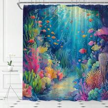 Ocean Underwater World Shower Curtain Colorful Tropical Fishes Coral In The Deep Sea Fabric Bathroom Decor Set With Hooks 70 WX70 H - Colorful+70W x 70L inch (1 Panels) - View 4