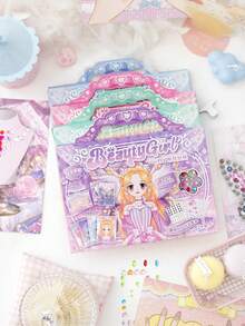 1pc Kids Handheld Magical Girl Sticker Set, DIY For Girls, Decorative Stickers Including Nail Stickers, Dress Up Stickers, Manicure & Outfit Stickers, No-Cut Stickers, Cute Character Stickers, Everyday Fashion Stickers For Girls