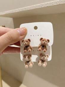 1 Pair Girl's Cute Plush Teddy Bear Earrings, Bunny Earrings Christmas Birthday Party Gift - Multicolor - View 6