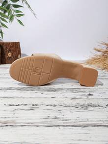 5cm Chunky Heel Summer New Buckle Strap Open Toe Slide Sandals, Fashion Square Toe Slip-On, Versatile & Elegant