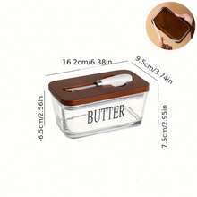 1pc Acacia Wood Lid Glass Butter Dish Set. Thick Glass Butter Container With Bamboo Lid For Home Kitchen, Large Butter/Cookie/Snack Storage, Suitable For Gifts, Christmas Present