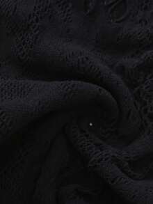 1 pieza Mono de manga larga con abertura delantera hueca para mujer de talla grande, mono sexy de jacquard, adecuado para el Día de San Valentín, Halloween, Navidad