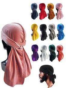 1 件耐用丝绸般 Durag 头带，男士波浪缎面 Durag 头带，街头时尚嘻哈 Durag，长尾宽带，纯色弹力 Durag，适合运动、户外和日常风格 | 透气涤纶纤维，可调节松紧 | 可机洗 | 街头风格 - 長款緞面頭巾 - 查看 9