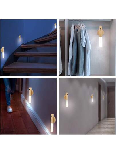 1/ Motion Sensor Night Light, Magnetic Wand Lamp, USB Rechargeable LED Stick On Wireless Stairway, Indoor Wooden Wardrobe, Hallway Stairs view 7