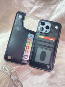 Wallet Case RFID Blocking Wallet Cases For IPhone 17 16 15 14 13 12 11 Pro Max  Plus 17 Air Solid Color Double Button Side Sticker With Card Slot Kickstand Magnetic Flip PU Artificial Leather Business Shockproof Protective Cover For Galaxy S22 S23 S24 S25 Plus Ultra Phone Case - màu đen - Xem 2