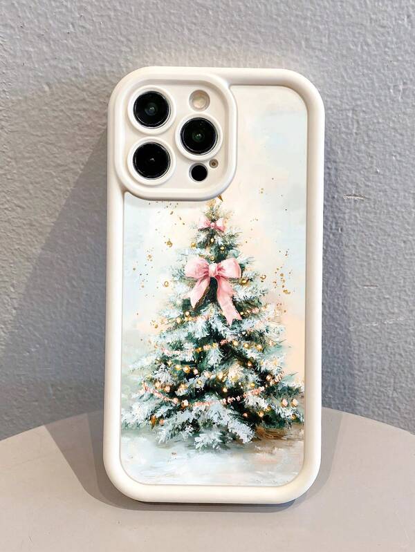 1pc Fashionable Christmas Tree Pattern Full Coverage Anti-Fingerprint Soft Silicone Phone Case, Compatible With IPhone 16 Pro Max/16/16 Pro/16 Plus/15/15 Pro Max/15 Pro/11/12/13/14 Pro Max/11 Pro/11 Pro Max/12 Pro/12 Pro Max/13 Pro/13 Pro Max/14 Pro/14 Pro Max, Creative And Elegant