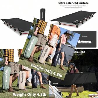Naturehike Ultralight Camping Cot Easy To Assemble Folding Tent Cot Compact And Protable Camping Bed For Camping Mountaineering And Hiking Supports 330lbs With Carry Bag GreenWild Dark Black