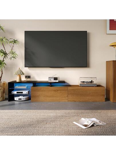 Sairedel Moderne TV Cabinet In High Gloss Wit LED Lighting Elegante Glass Shelves Practical Storage Space Wood Look Living Room Furniture view 2