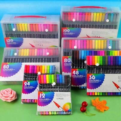 12/24/36/48/80/100/120 Sets Colored Water-Based Markers, Washable Soft Tip Pens, Multi-Color Drawing Watercolor Art Markers, Water-Soluble Markers, Holiday Gift, Drawing Supplies,Back To School ﻿