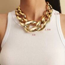 1pc Oversized Metal Clasp Single Layer Necklace, European Punk Style Geometric Chain Necklace