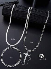 High Quality Stainless Steel Cross Necklace, Cross Ring, A Variety Of Combination Sets, Non-Allergenic, Non-Fading, Suitable For Men, Women, Couples, Casual Fashion Holiday Dating Gifts, Daily Street Party Accessories