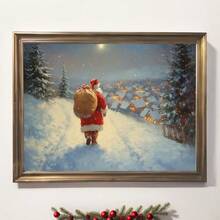 1pc, Vintage Santa Wall Art, Canvas Frame Decorative Painting, Retro Santa Oil Painting, Santa With Sack, Christmas Countryside Scene, Vintage Christmas Theme, Farmhouse Style Holiday, Santa Oil Painting, Christmas Snow Scene, Christmas Home Decor, Minimalist Wall Decor, Modern Art