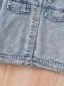 1pc Girls Classic Casual Street Style Light Blue Denim Long Sleeve Snowflake Denim Jacket, Autumn/Winter New Arrival - Light Wash - View 7