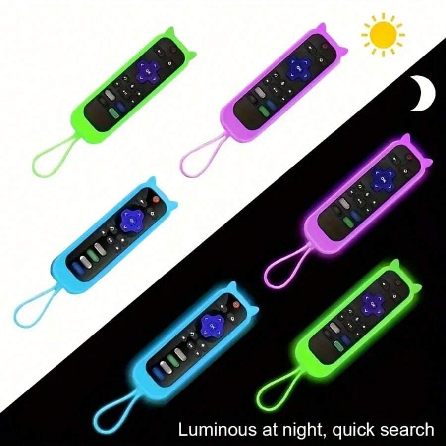 1pc Cover For Roku Remote Compatible With Hisense Roku TV Steaming Stick/Express, Silicone Protective Controller Universal Sleeve Skin Glow In The Dark - Multicolor - View 1