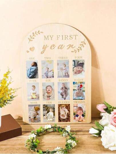 1 Khung ảnh em bé, Bảng ghi dấu mốc năm đầu tiên của em bé bằng gỗ, Khung ảnh trẻ sơ sinh 12 tháng được cá nhân hóa cho bé trai, bé gái, sinh nhật, tiệc mừng em bé, đồ trang trí gia đình, quà tặng tiệc mừng em bé, quà tặng lễ Phục sinh cho bé gái/bé trai
