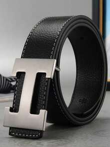 1条男士荔枝纹光滑H型扣时尚休闲百搭腰带 - 彩色 - 查看 10