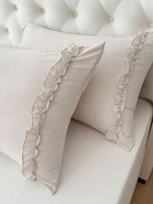 1pc 100% Polyester Lace Solid Color Pillowcase (Pillow Insert Not Included), Suitable For Bedroom Decor, Wedding, Romantic, Bohemian Style - Khaki - View 5