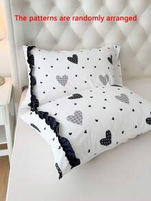 1pc 100% Polyester Black & White Heart Lace Solid Color Pillowcase (Pillow Insert Not Included), Suitable For Bedroom Decor, Wedding, Romantic, Bohemian Style - Multicolor - View 6