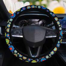 1pc Diving Material Waterproof Flower Leopard Print Footprint Cow Fabric Car No Inner Ring Steering Wheel Cover Suitable For 14.5-15 Inch Steering Wheel Cover General Motors Products - one-size - View 8