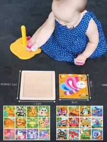 1/4/8/12/24/40片装儿童9片木制拼图玩具，完美的圣诞礼物，儿童拼图，幼儿园早教教具，适合所有年龄段自闭症儿童，理想的节日礼物