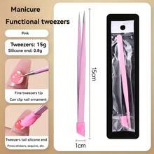 2-In-1 Nail Art Tweezers With Silicone Applicator - Precise Rhinestone Applicator And Nail Tool, Odorless