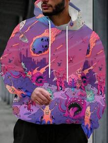 Men's 3D Printed Fashionable Novelty Pattern Hooded Long Sleeve Sweatshirt, Autumn/Winter Men's Pullover Hoodie With Drawstring And Pockets - Multicolor - View 5