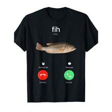 Fih Calling Reminder Fish On Board Shirt, Funny Crew Neck T-Shirt With Fashionable Print, Comfortable Travel Clothes For Fashion Enthusiasts, Suitable For Summer, Spring, Autumn And Casual Attire - màu đen - Xem 1