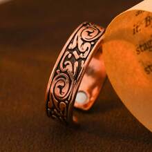 可调节纯铜磁性扭曲手工编织能量环，男士适用 - 棕色 - 查看 9