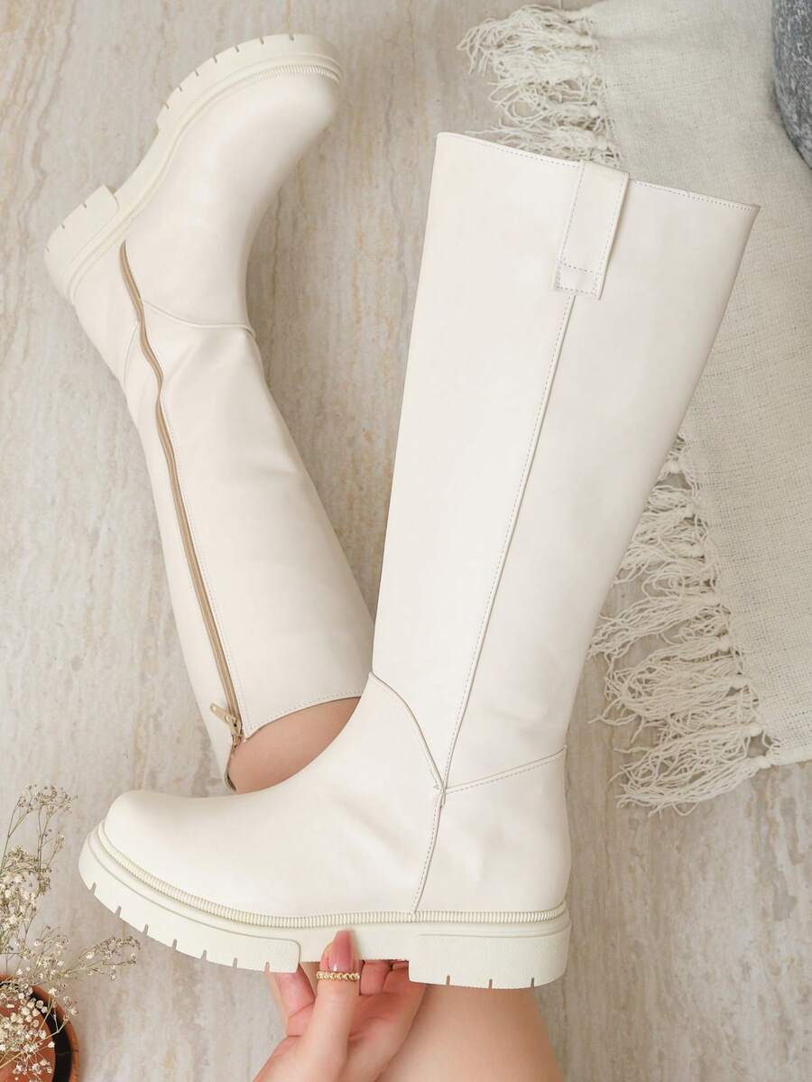 Women Knee-High Boots - 米色 - 查看 1