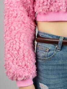 Chamarra corta para mujer de moda peluche teddy con capucha unicolor para uso casual en temporada invierno - Rosa - Ver 7