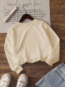 1 pieza Sudadera casual de cuello redondo con estampado de cerezas para niñas, sudadera de manga larga gruesa para estudiantes en otoño/invierno - Albaricoque - Ver 4